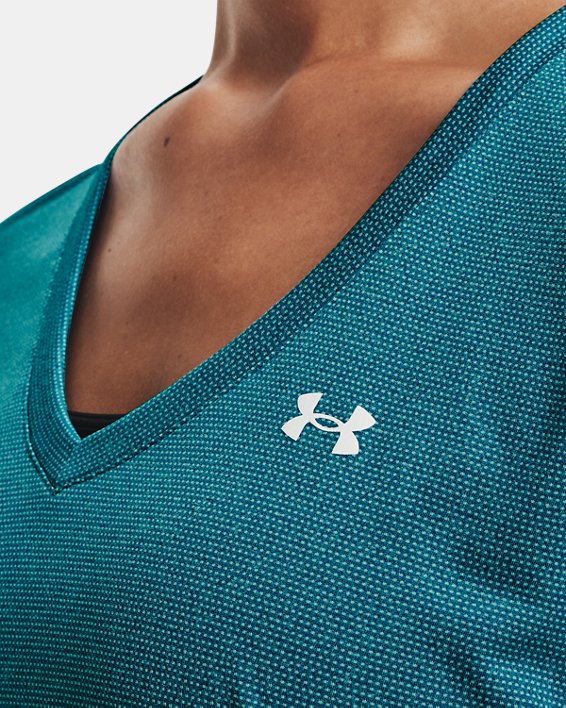 Women's UA Tech™ Textured V-Neck Short Sleeve, Blue, pdpMainDesktop image number 3
